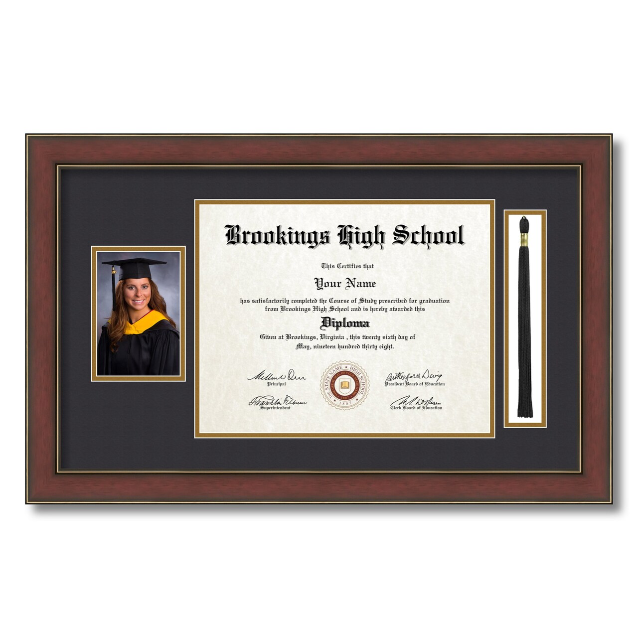 ArtToFrames 11x14 inch Diploma Frame with 5x7 Inch Image Opening and Tassel Opening - Framed with Black and Gold Mats, Comes with Regular Acrylic and Sawtooth Hanger for Wall Hanging (DIT-11x14)